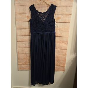 David's Bridal Navy Blue Lace Maxi Dress